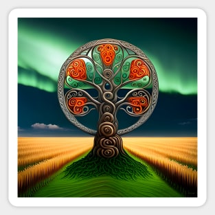 Celtic Tree illuminated by Northern Lights Sticker